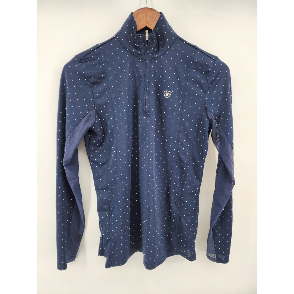 Ariat Sunstopper 2.0 Navy Polka Dot Quarter Zip Base Layer Top Small
